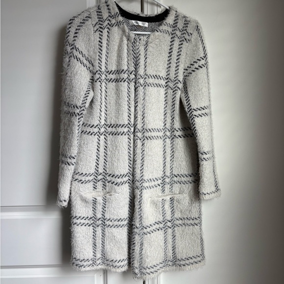 August Silk White and Black Plaid Teddy Jacket - Picture 1 of 7